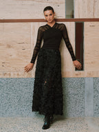 Sheer Mesh Paneled V-Neck Blouse for Women's Casual Wear