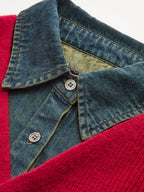 2 in 1 Denim Panel Asymmetric Sweater with Layered Look Design