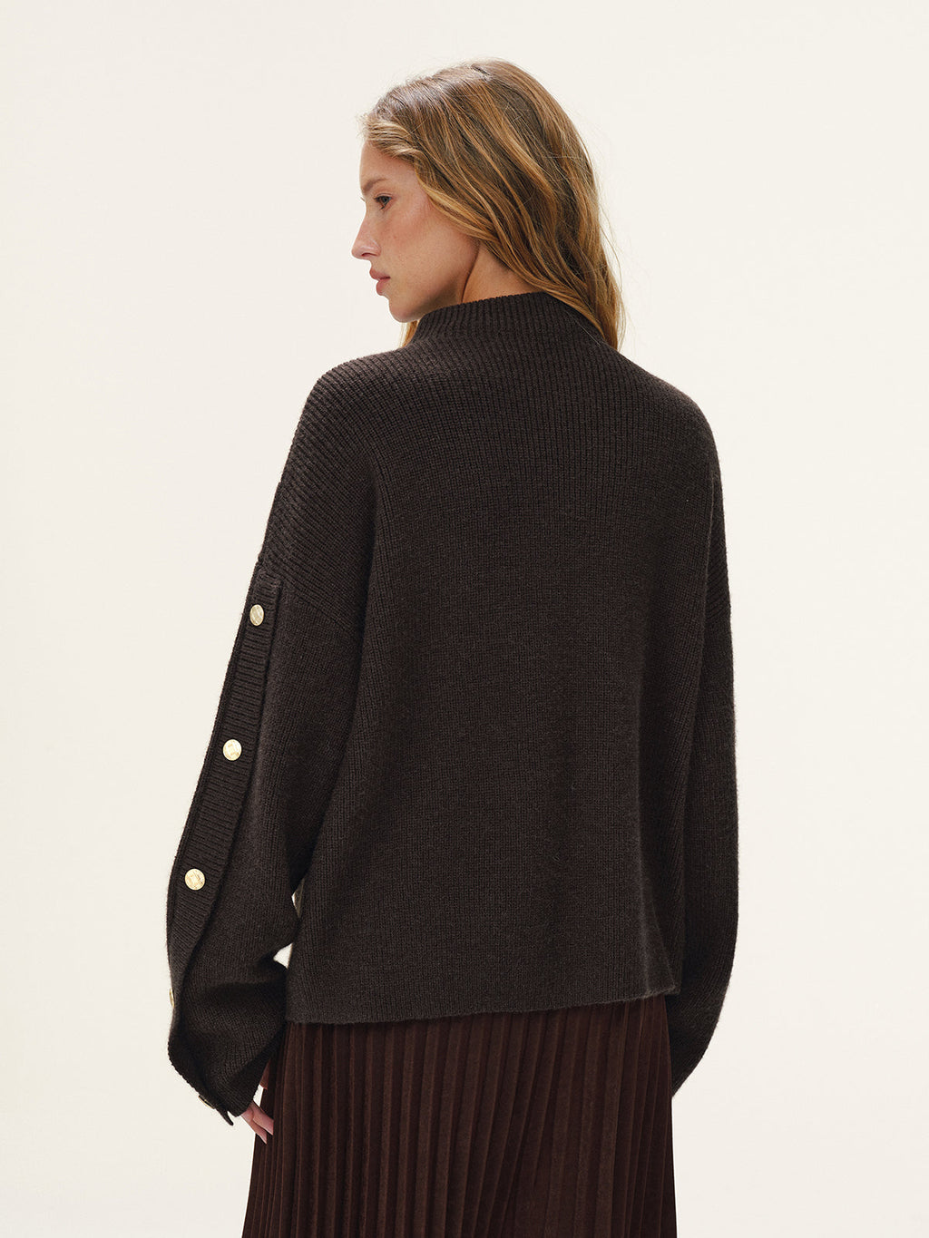 Button Detail Mock Neck Knit Sweater, Cozy Winter Essential Pullover