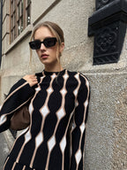 Geometric Pattern Knitted Top for Women with Long Sleeves