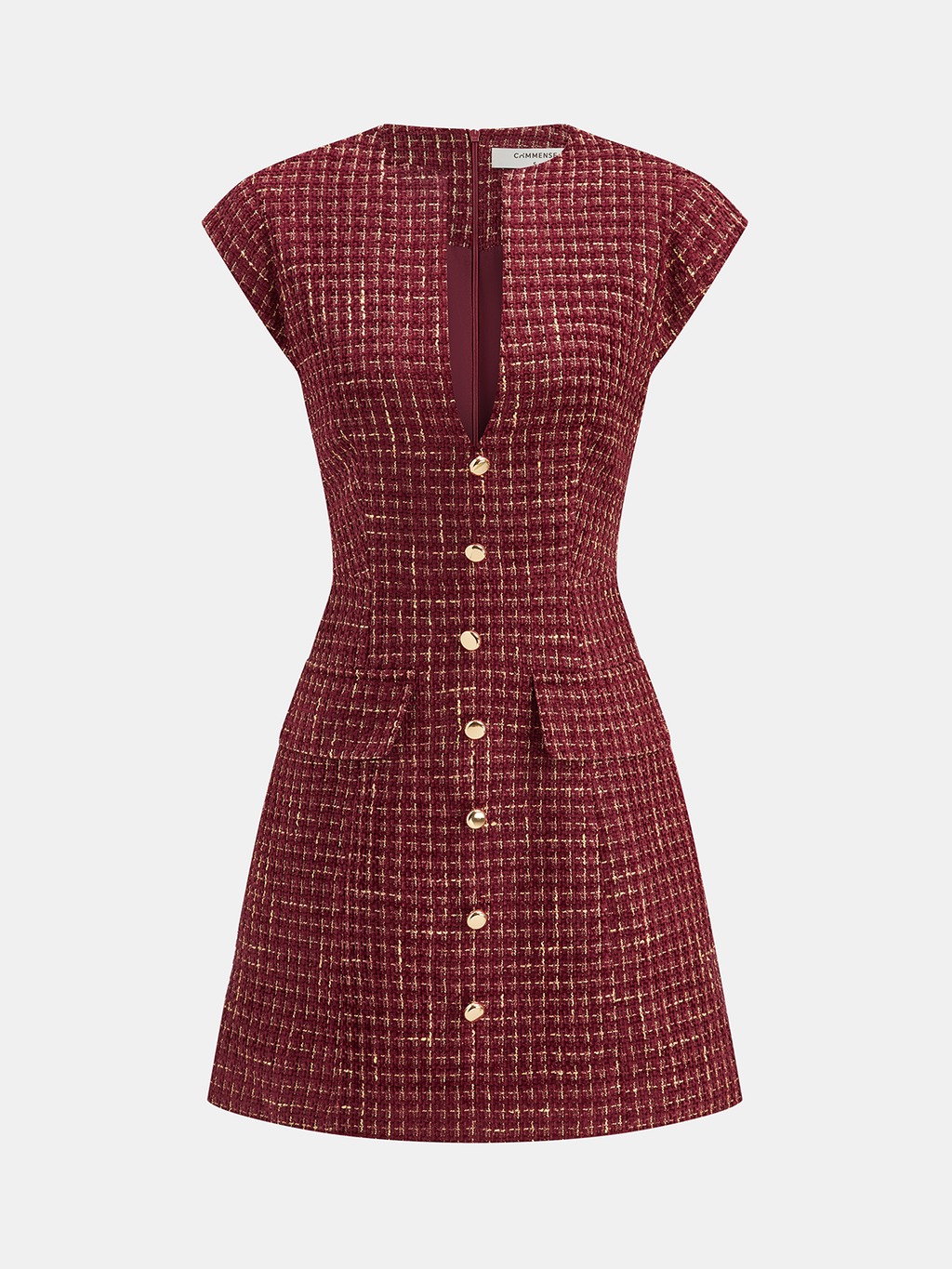 Metal Button Tweed Sleeveless Mini Dress for Spring-Summer Season