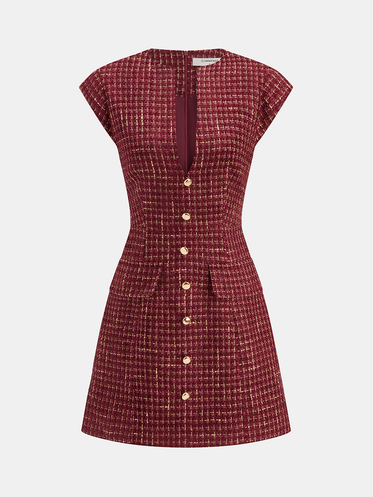 Metal Button Tweed Sleeveless Mini Dress for Spring-Summer Season