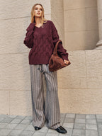 Wool-Blend Cable Knit Sweater for Comfortable Winter Wear