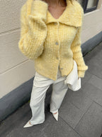 Wool Blend Collared Knit Cardigan - Comfortable Layered Outerwear Style