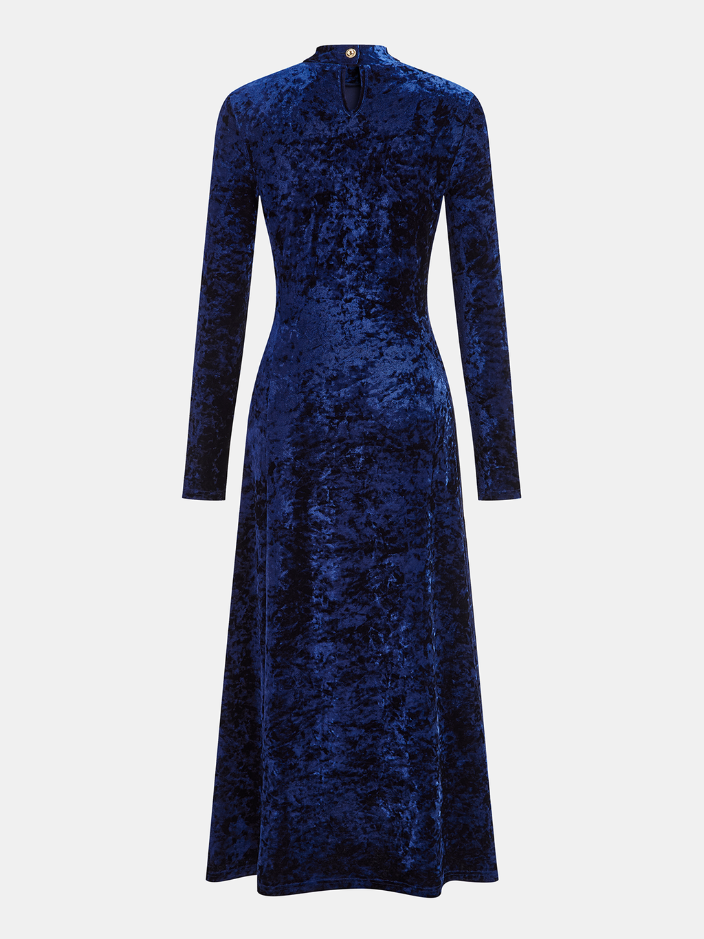 Metal Button Ruched Velvet Maxi Dress with Elegant Long Sleeves