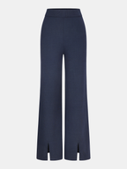Knit V-Neck Cardigan and Slit Pants Set with Belt Tie Detail