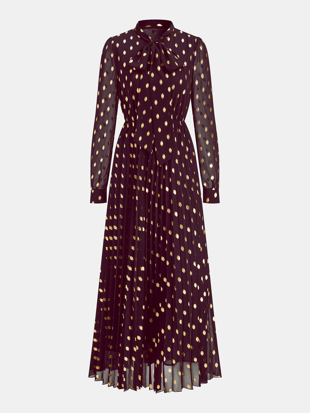 Long Sleeves Foil Spot Print A-Line Maxi Dress for Women, Elegant Evening Wear