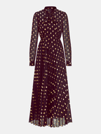 Long Sleeves Foil Spot Print A-Line Maxi Dress for Women, Elegant Evening Wear