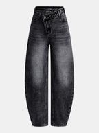 High-Waist Denim Asymmetric Curved-Leg Jeans for Women Stylish and Comfortable