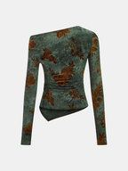 Floral Asymmetric Ruffle Long Sleeve Top Women's Fashion Blouse