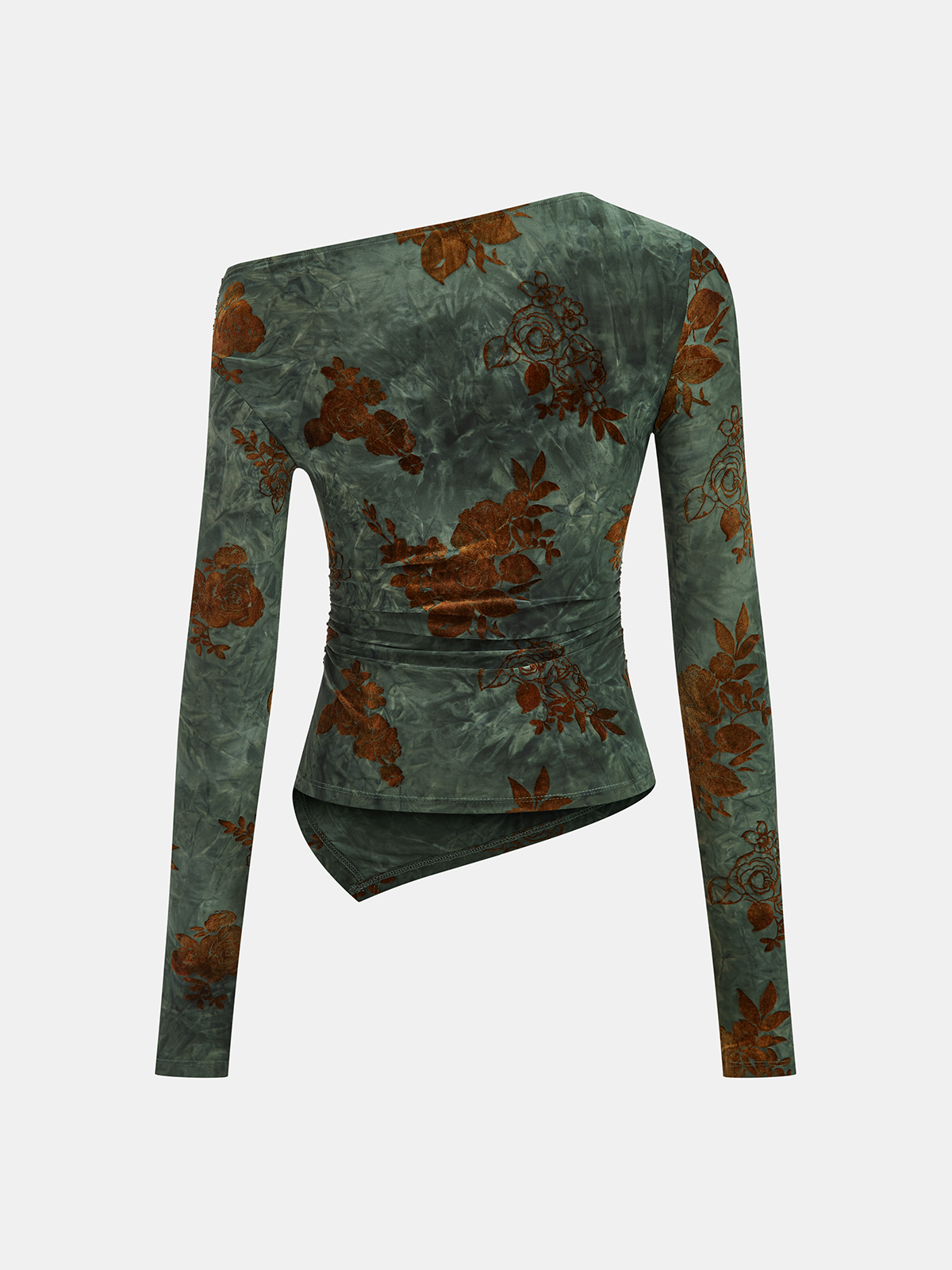 Floral Asymmetric Ruffle Long Sleeve Top Women's Fashion Blouse