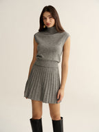 Trendy Turtleneck Sleeveless Top and Chic Mini Skirt Set for Women