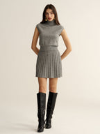 Trendy Turtleneck Sleeveless Top and Chic Mini Skirt Set for Women