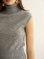 Trendy Turtleneck Sleeveless Top and Chic Mini Skirt Set for Women