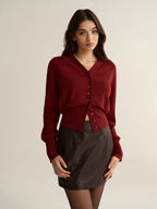 Button-Front V-Neck Cropped Cardigan for Casual or Dressy Wear