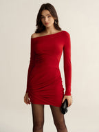 Slim-Fit Off-Shoulder Ruched Mini Dress for Women Elegant Evening Wear