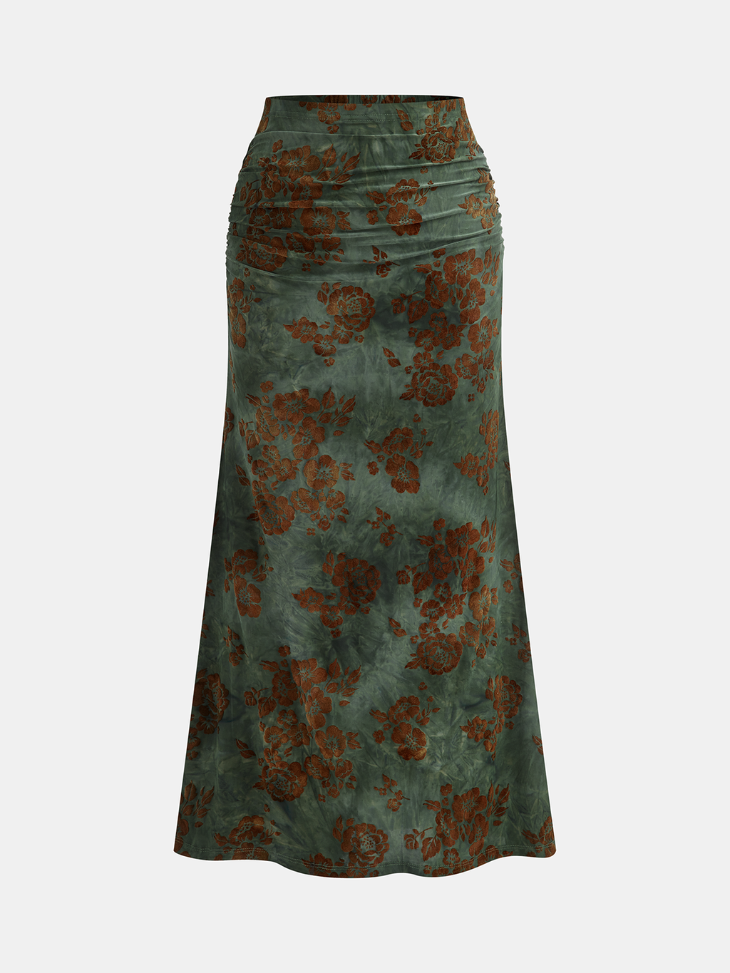 Floral Jacquard Ruched Maxi Skirt with Elastic Waistband