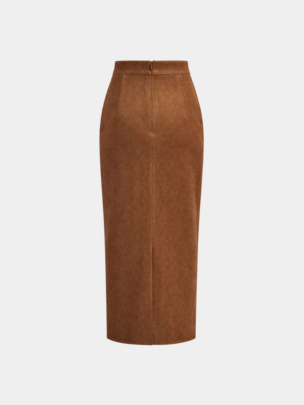 Draped Slit Suede Effect Midi Skirt with Elastic Waistband
