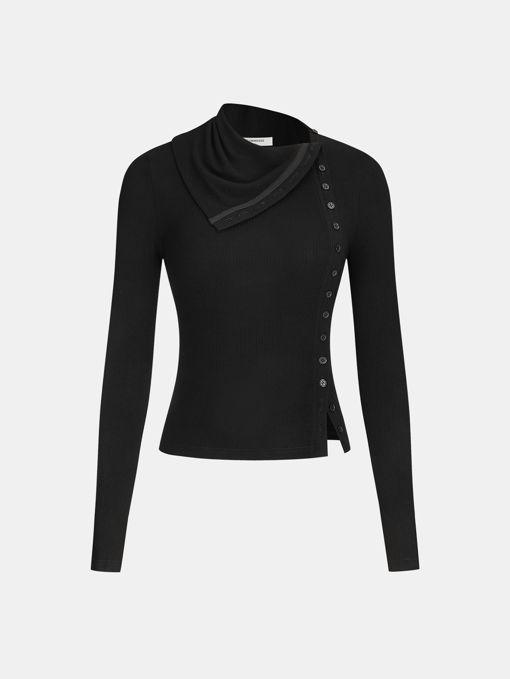 Side Button Asymmetric Lapel Ribbed Knit Top - Women's Fashion Comfort Fit Sweater