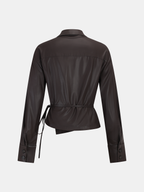 Tie Waist Faux Leather Wrap Shirt | Trendy Women's Fashion Top