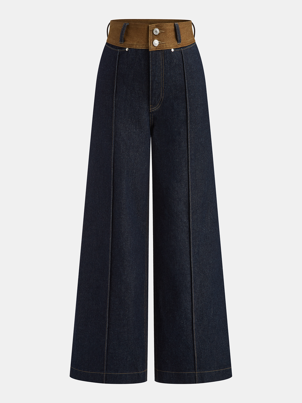 Contrast Waistband High-Waist Denim Straight-Leg Pants for Women