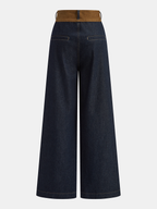 Contrast Waistband High-Waist Denim Straight-Leg Pants for Women