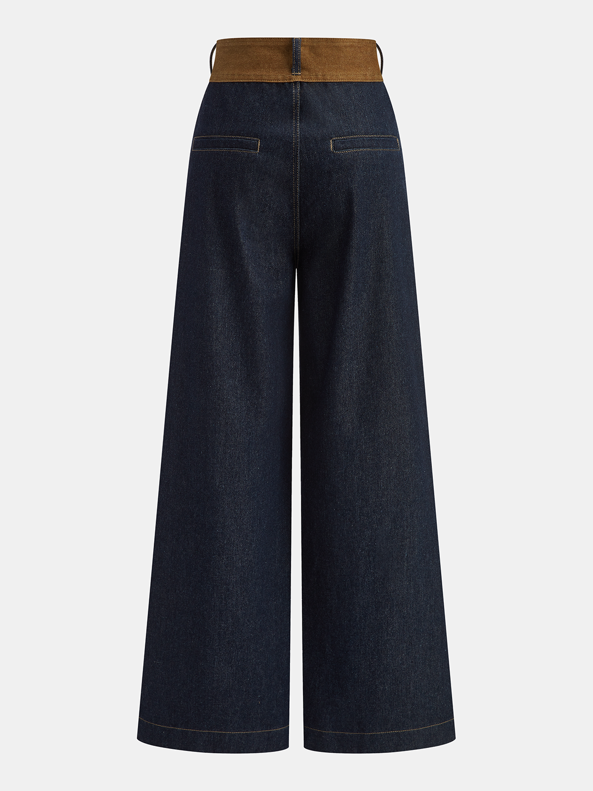 Contrast Waistband High-Waist Denim Straight-Leg Pants for Women