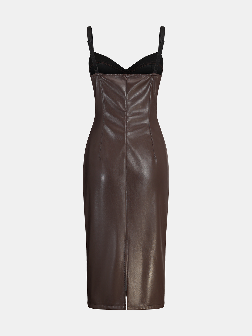 Faux Leather Sweetheart Neckline Sleeveless Midi Cocktail Dress