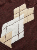 Argyle V-Neck Wool Blend Sweater Vest for Men, Classic Pattern