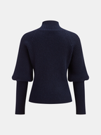 Metal Detail Mock Neck Puff Sleeve Sweater Stylish Fall Winter Fashion