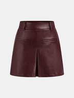 Faux Leather Slit Mini Skirt High Waist Trendy Style