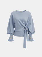 Twist Knot Balloon Sleeve Sweatshirt - Casual Women's Stylish Top Pullover