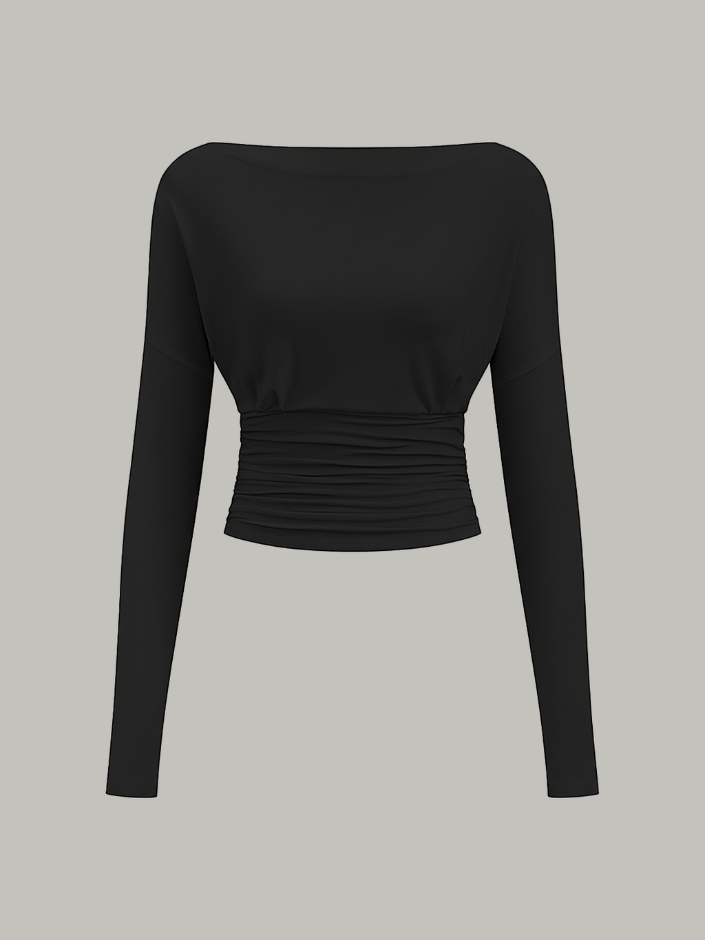 Semi-Sheer Ruched Waist Long-Sleeve Top for Women Casual Fit