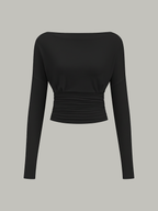 Semi-Sheer Ruched Waist Long-Sleeve Top for Women Casual Fit
