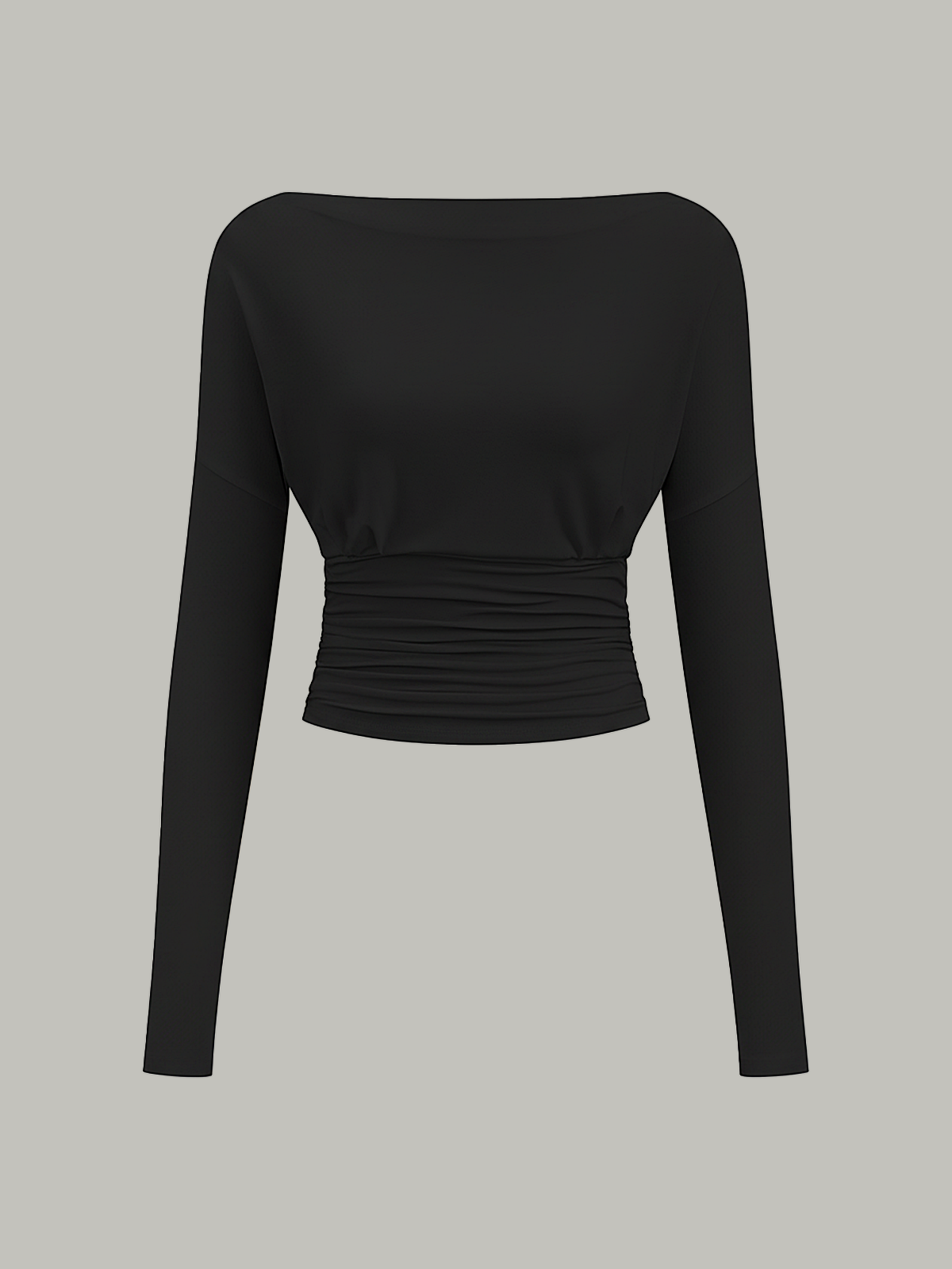 Semi-Sheer Ruched Waist Long-Sleeve Top for Women Casual Fit