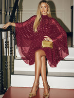 Foil Spot Print Cami Dress with Matching Cape Elegant Evening Wear