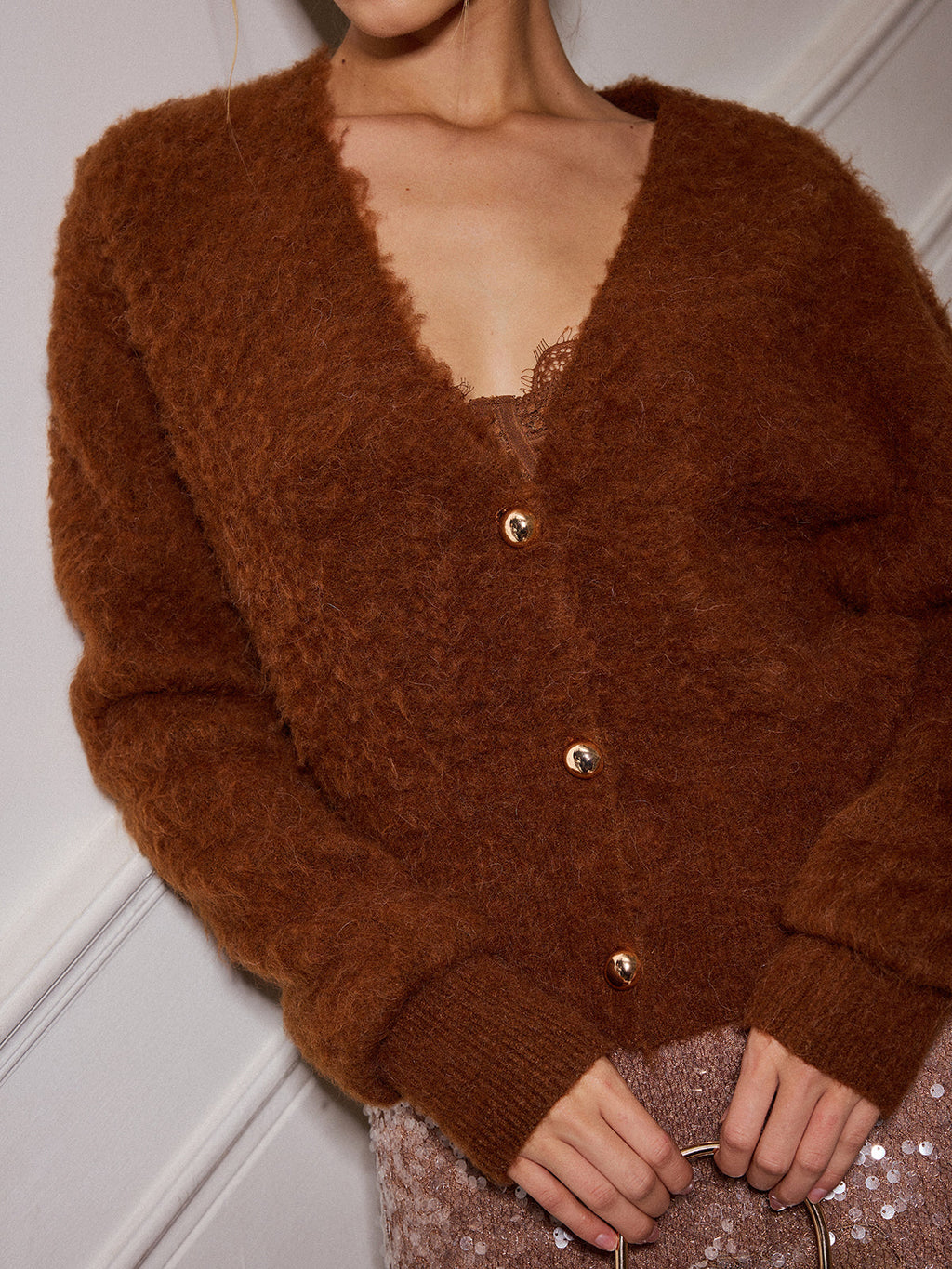 Alpaca Blend V Neck Button Cardigan Soft Lightweight Essential