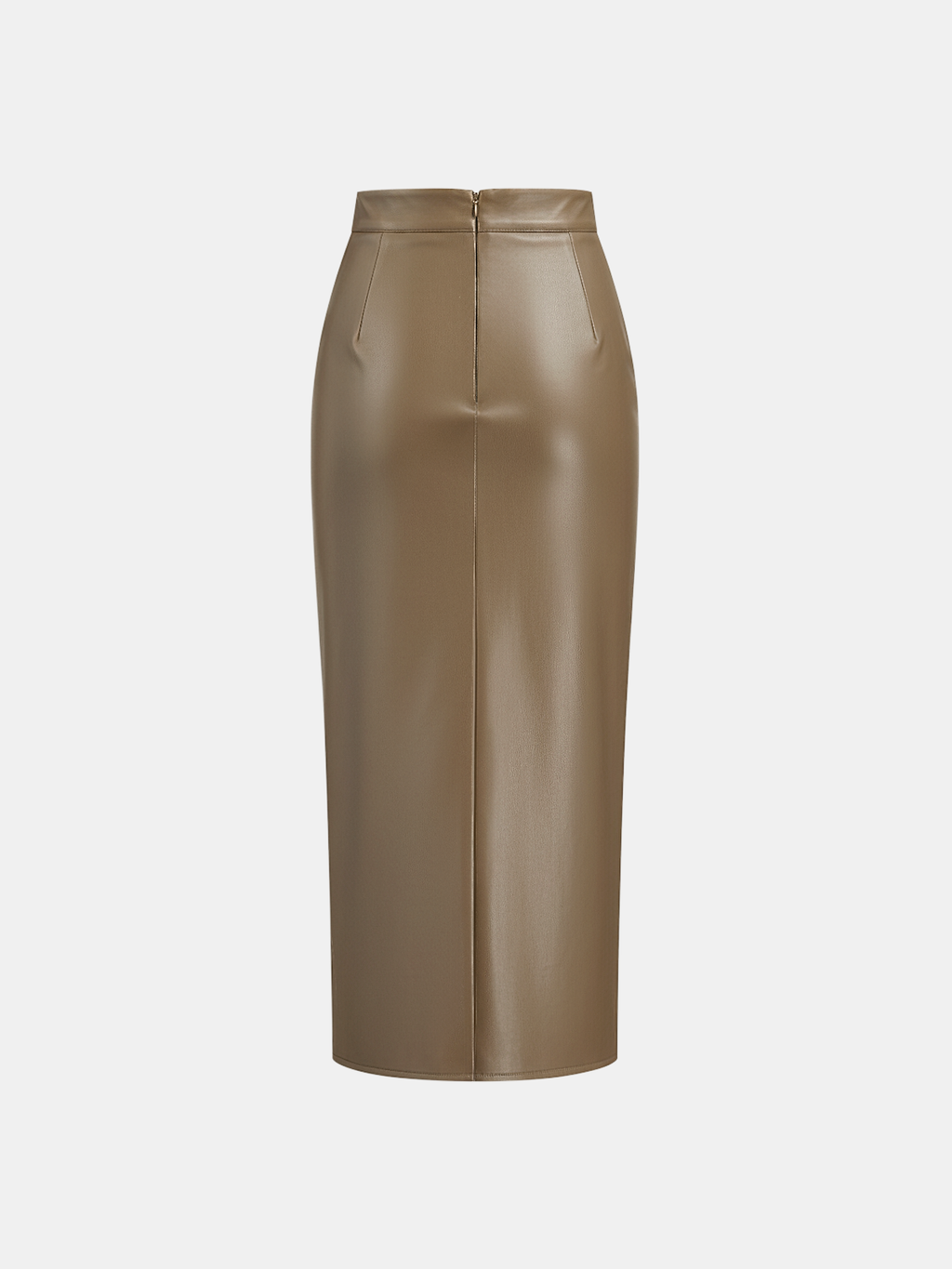 Ruched Slit PU Leather Midi Skirt High Waist Fashionable Style
