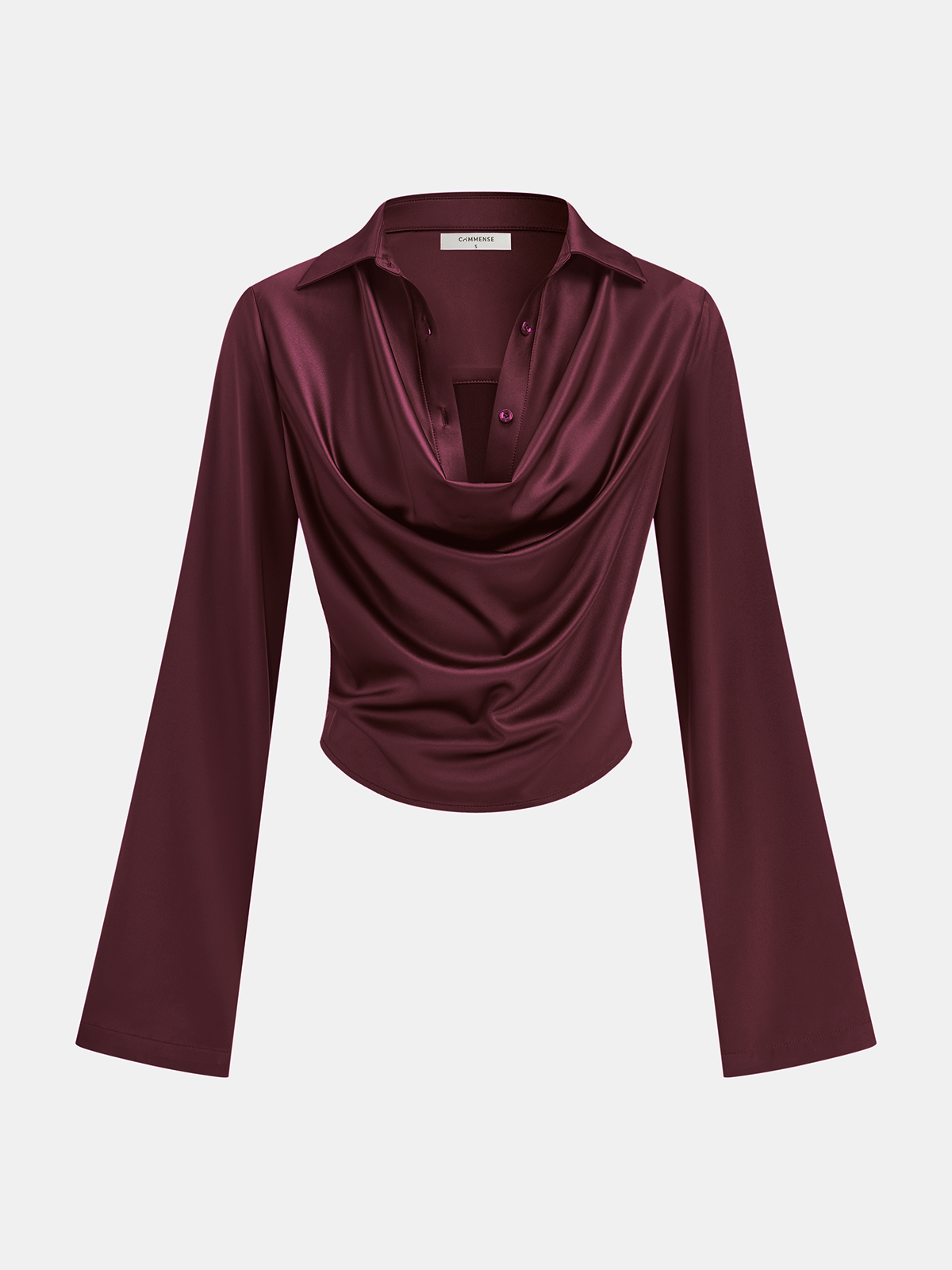 Satin Cowl Neck Long Sleeve Shirt Elegant Blouse for Women