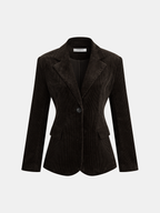 Corduroy Wide-Shoulder Fitted Blazer for Women Office Wear