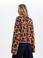 Loose Leopard Jacquard Fuzzy Sweater Cozy Winter Knitwear without Belt
