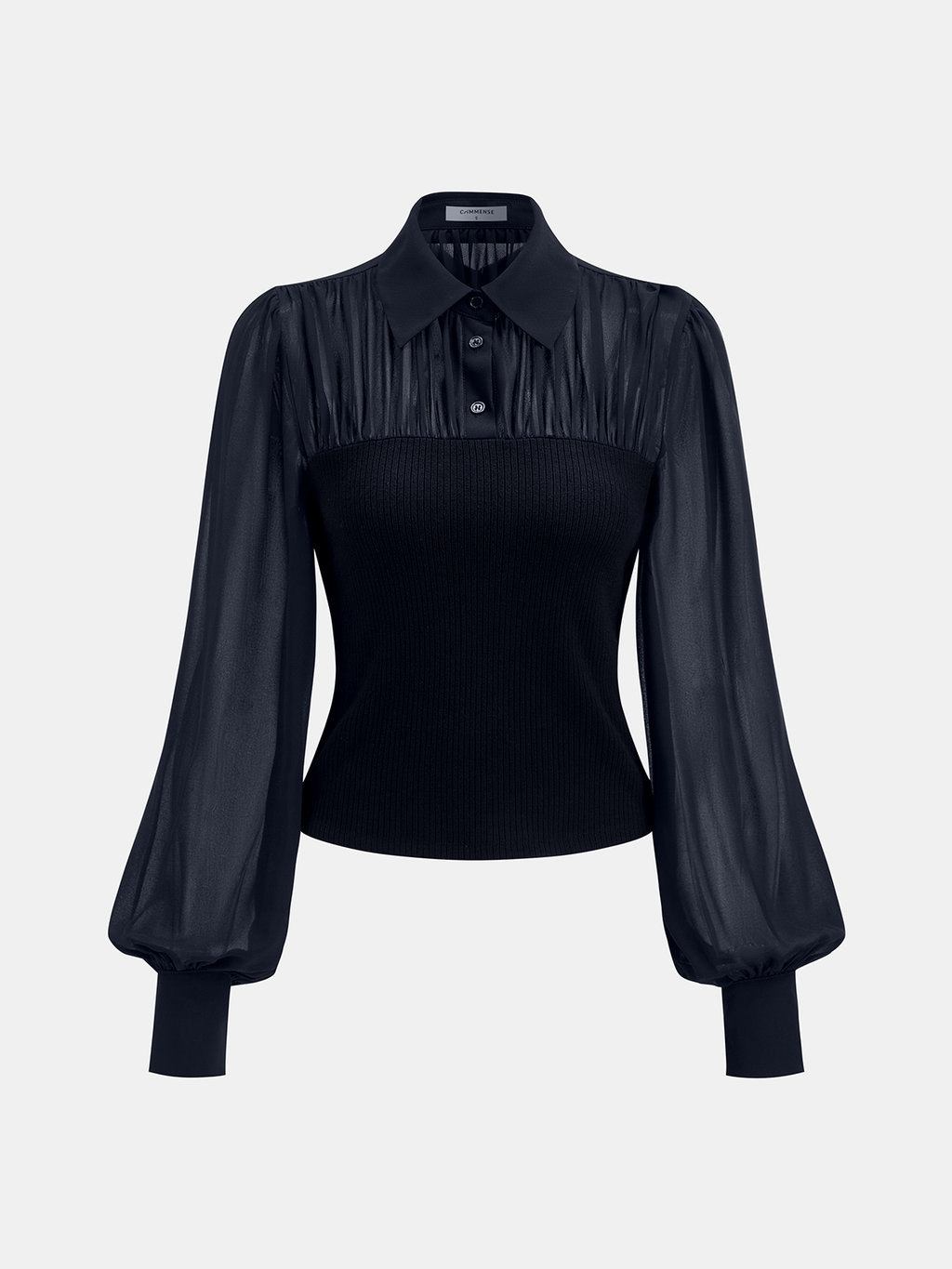 Ribbed Panel Semi-Sheer Long-Sleeve Shirt for Women, Lightweight Casual Top