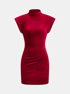 Velvet Mock Neck Ruched Sleeveless Dress for Elegant Evenings