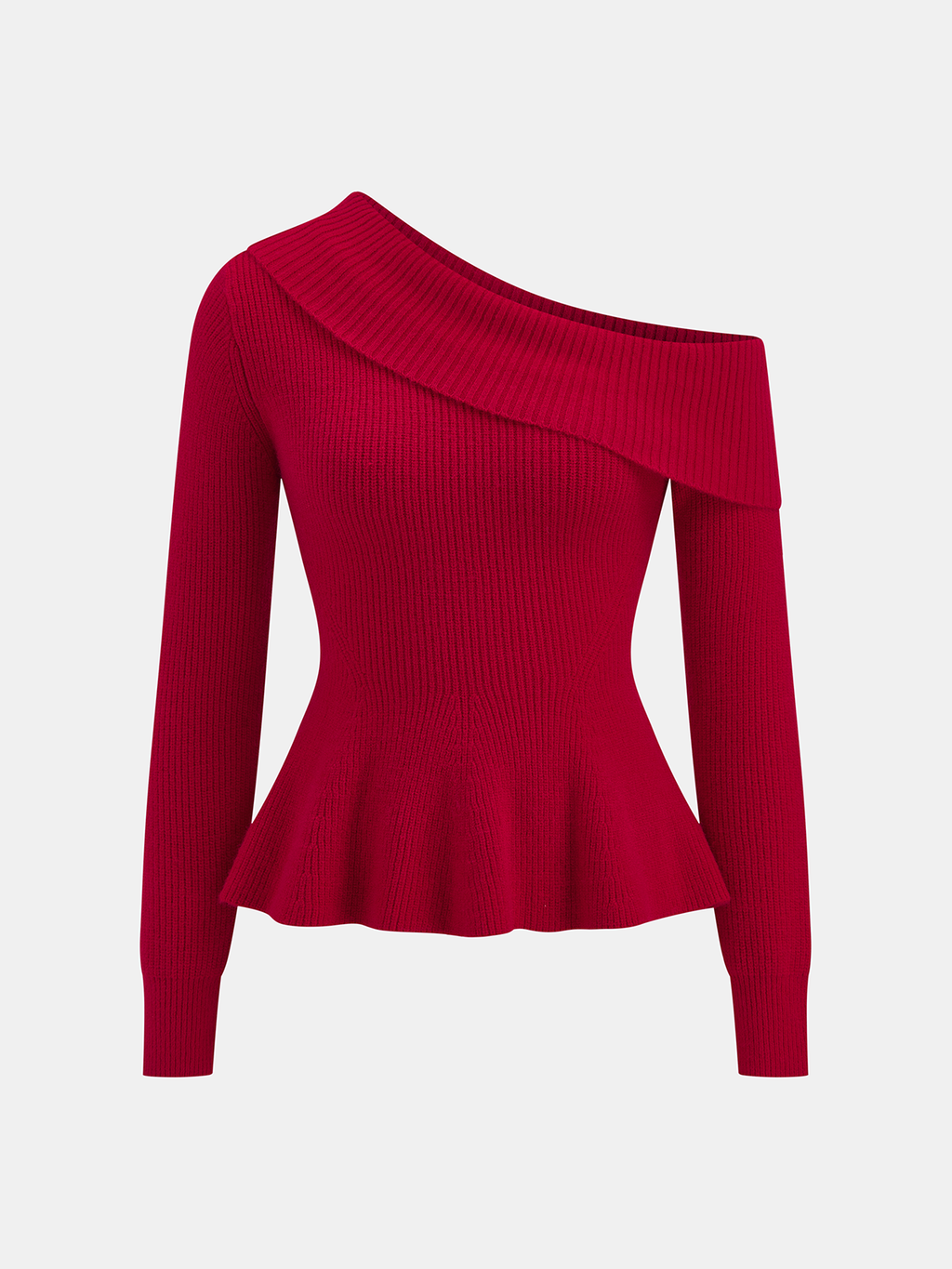 One-Shoulder Rib-Knit Peplum Sweater Chic Feminine Style for Women