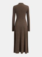 Asymmetric Button-Detail Dress with Long Sleeves and Midi Length