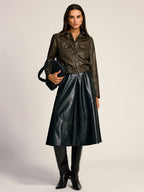 Belted PU Leather Cargo Shirt Jacket Trendy Functional Outerwear