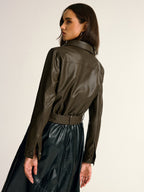 Belted PU Leather Cargo Shirt Jacket Trendy Functional Outerwear