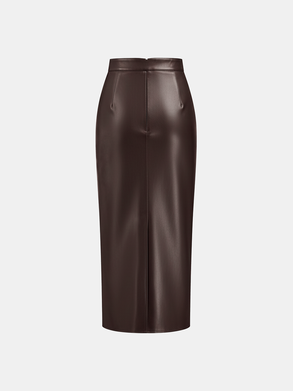 Ruched Slit PU Leather Midi Skirt High Waist Fashionable Style