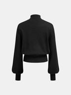 Mock Neck Lace Panel Sweater with Elegant Long Sleeves