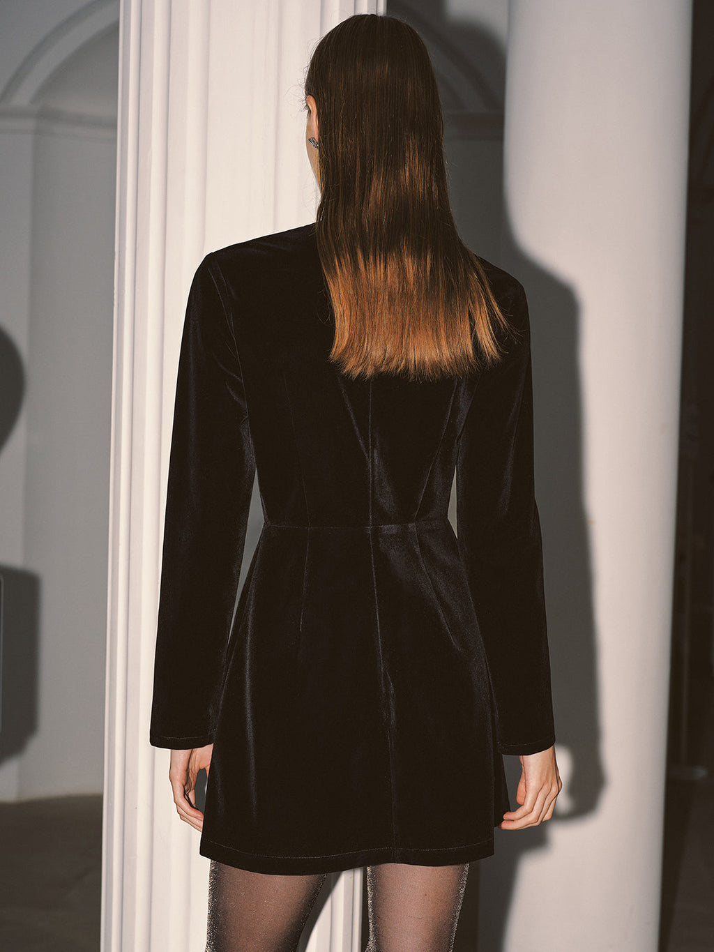 Crystal Bow Detail Velvet Mini Dress with Elegant Back Zip Closure
